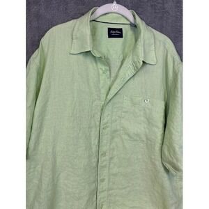 Indigo Palms Tommy Bahama Mens XL Lime Green 100% Linen Short Sleeve Shirt
